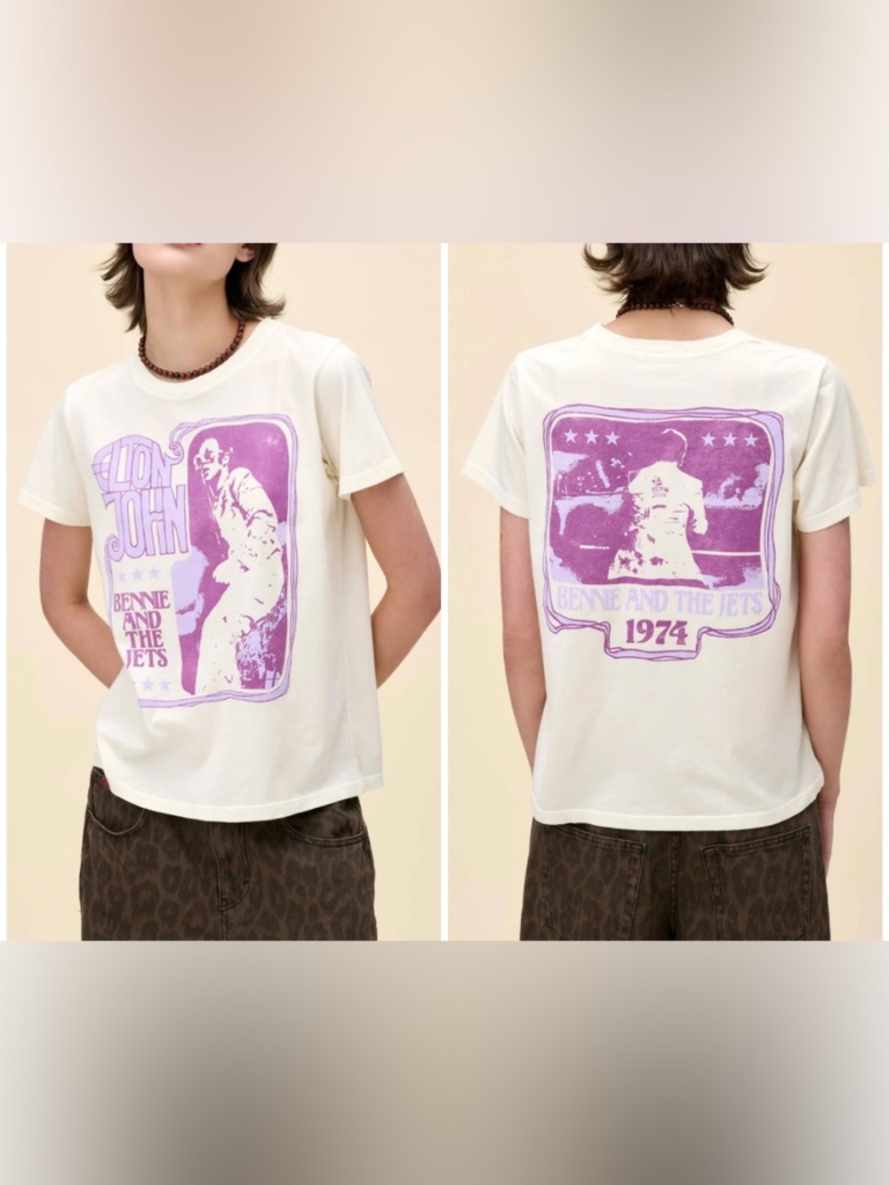 NWOT Daydreamer Elton John Bennie and the Jets Encore Tee - cream purple - XS
